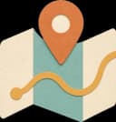 Ícone papercut de um mapa entre duas casas