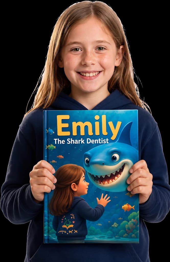 A smiling girl holding her personalized Mythoria storybook