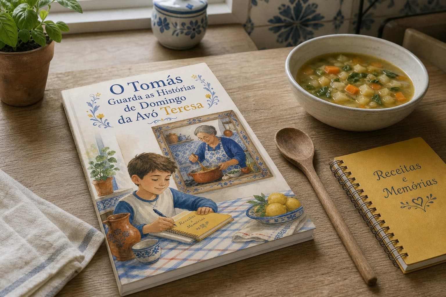 Livro físico O Tomás Guarda as Histórias de Domingo da Avó Teresa com receitas de família