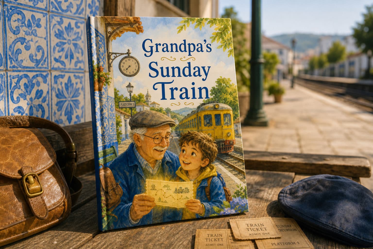Personalized grandparents book about a cardboard Sunday train