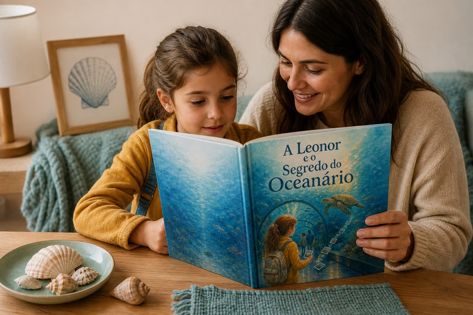 Livro físico A Leonor e o Segredo do Oceanário numa leitura em família