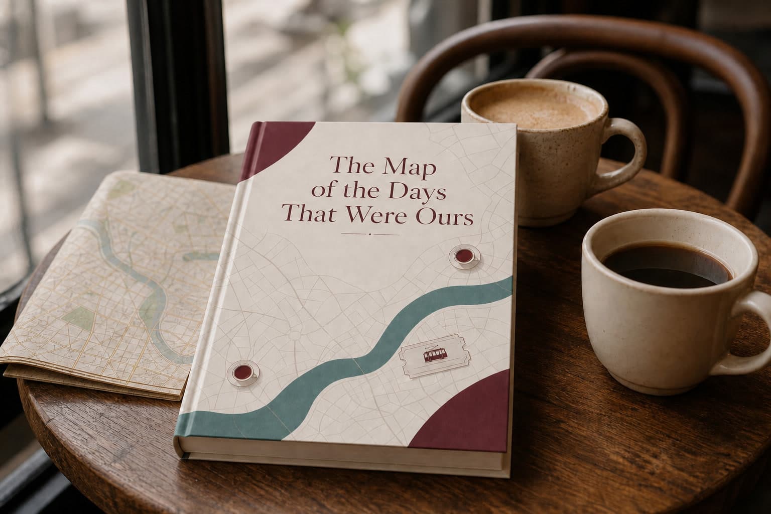 Personalized couples travel book with a map and vacation keepsakes