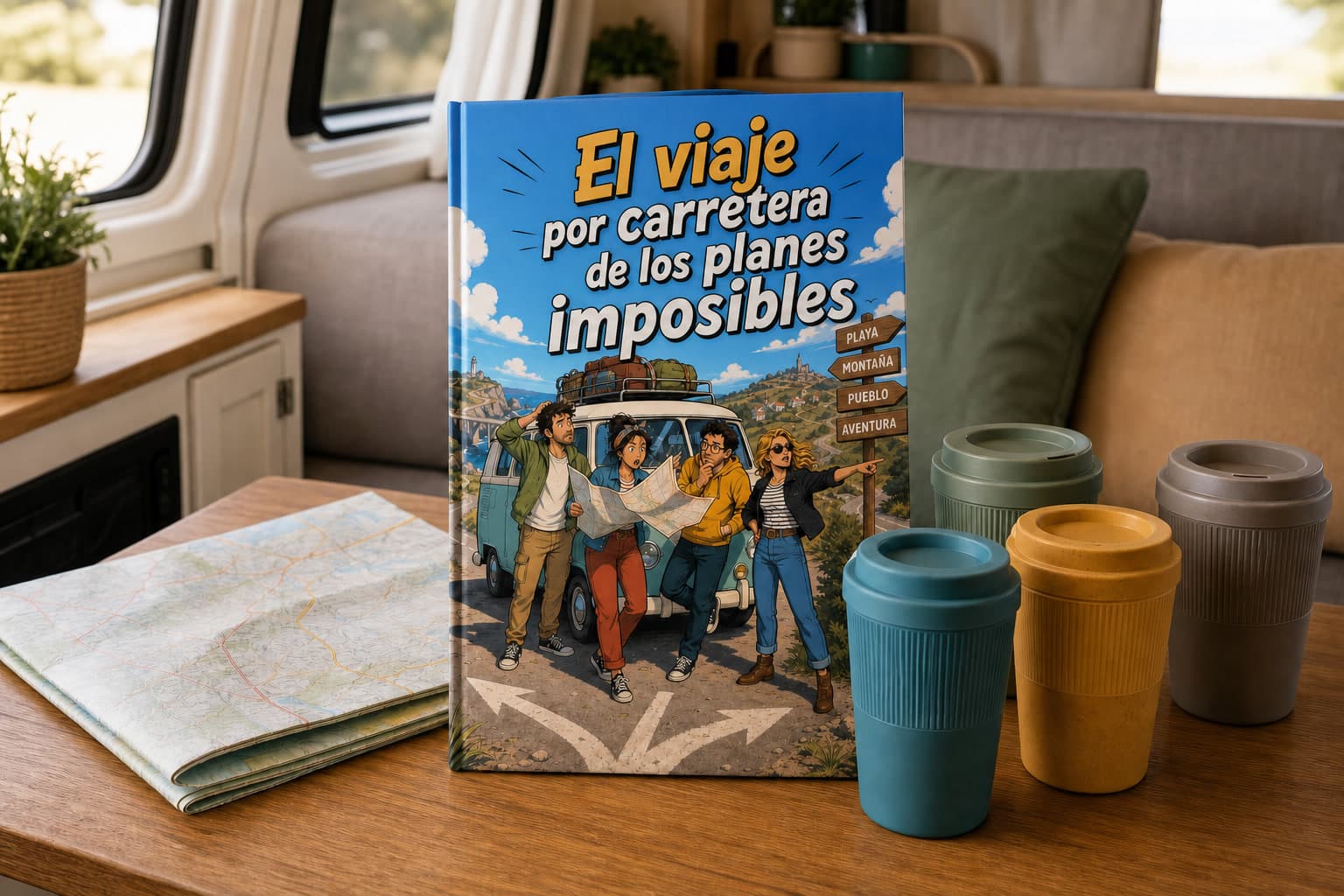 Libro personalizado sobre un viaje por carretera entre amigos