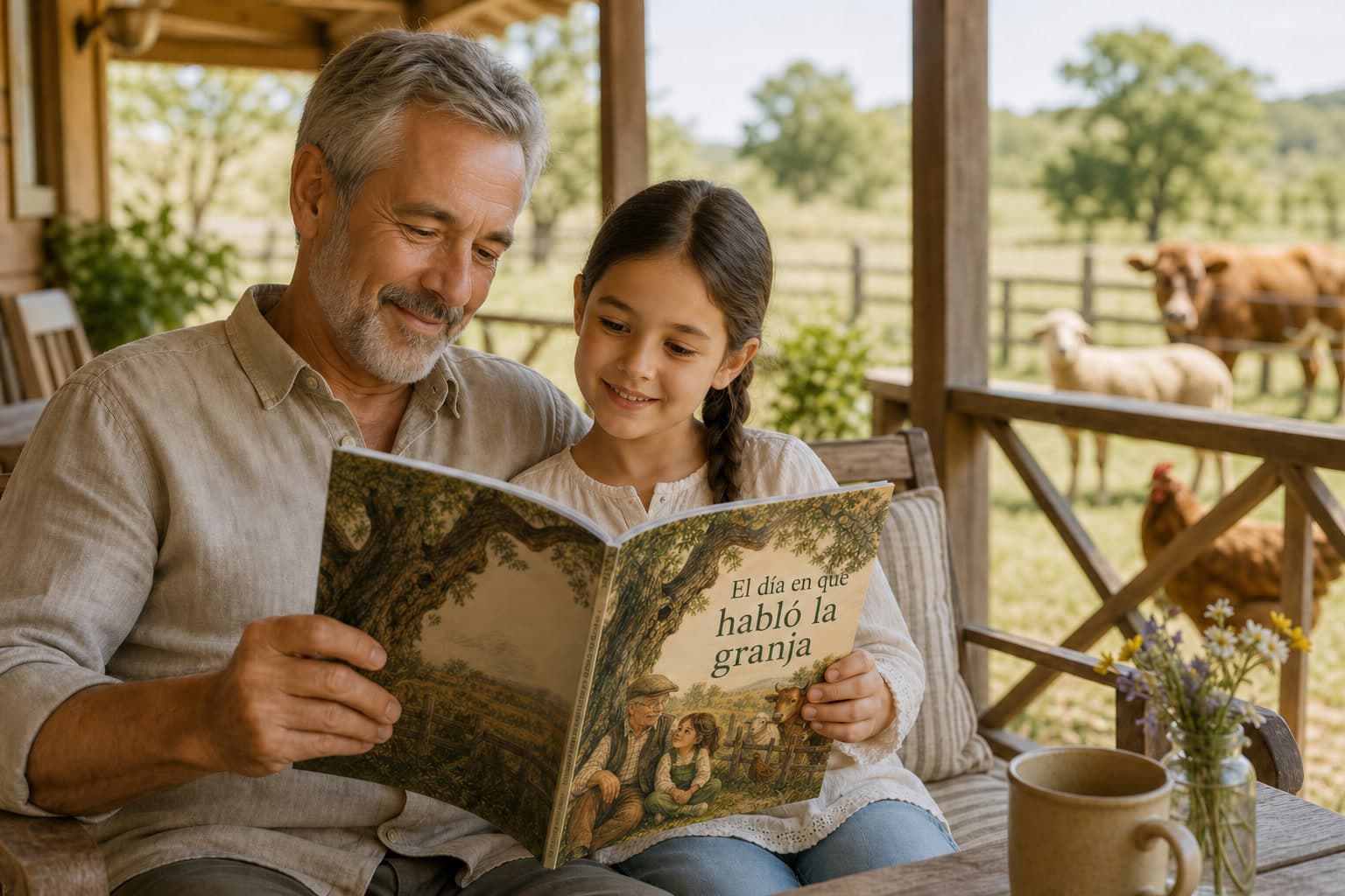 Libro personalizado de vacaciones familiares en una granja con animales