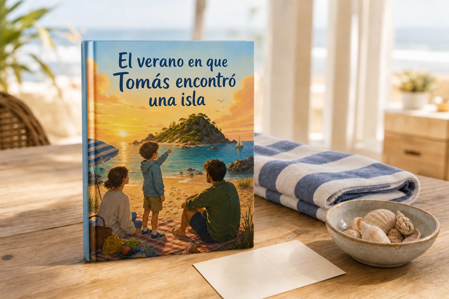 Libro personalizado de vacaciones sobre Tomás y una isla de recuerdos