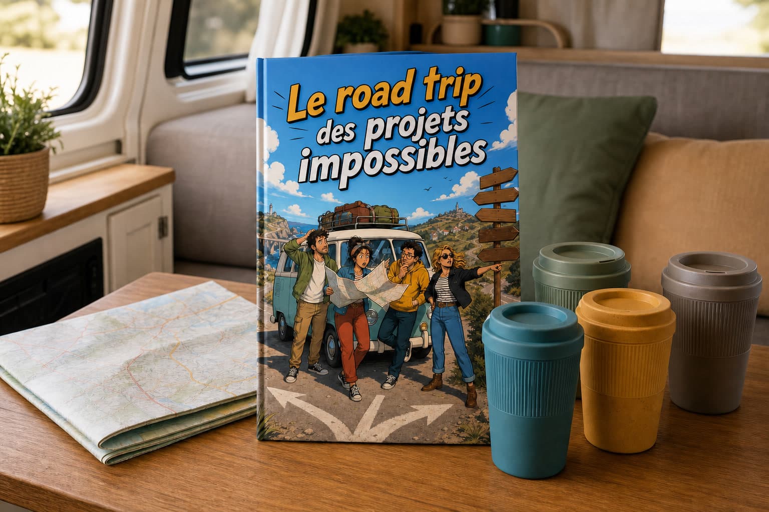 Livre personnalisé consacré au road trip de quatre amis