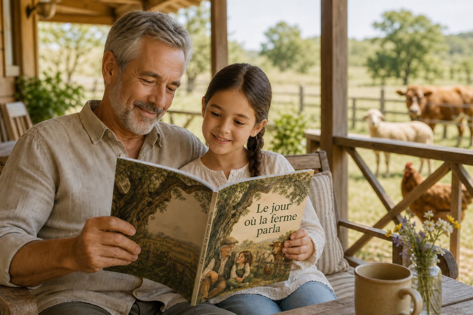 Livre personnalisé de vacances familiales à la ferme avec des animaux