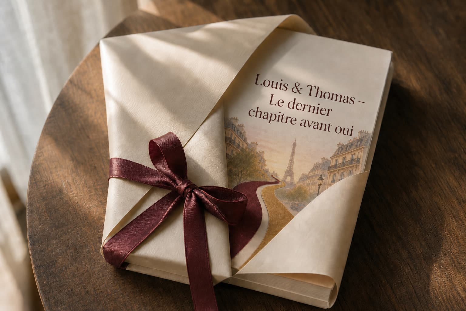 Livre personnalisé de demande Louis & Thomas — Le dernier chapitre avant oui